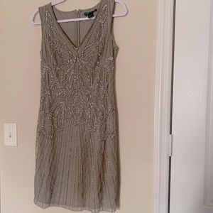Ralph Lauren Beaded Champagne Cocktail Dress Sz 4